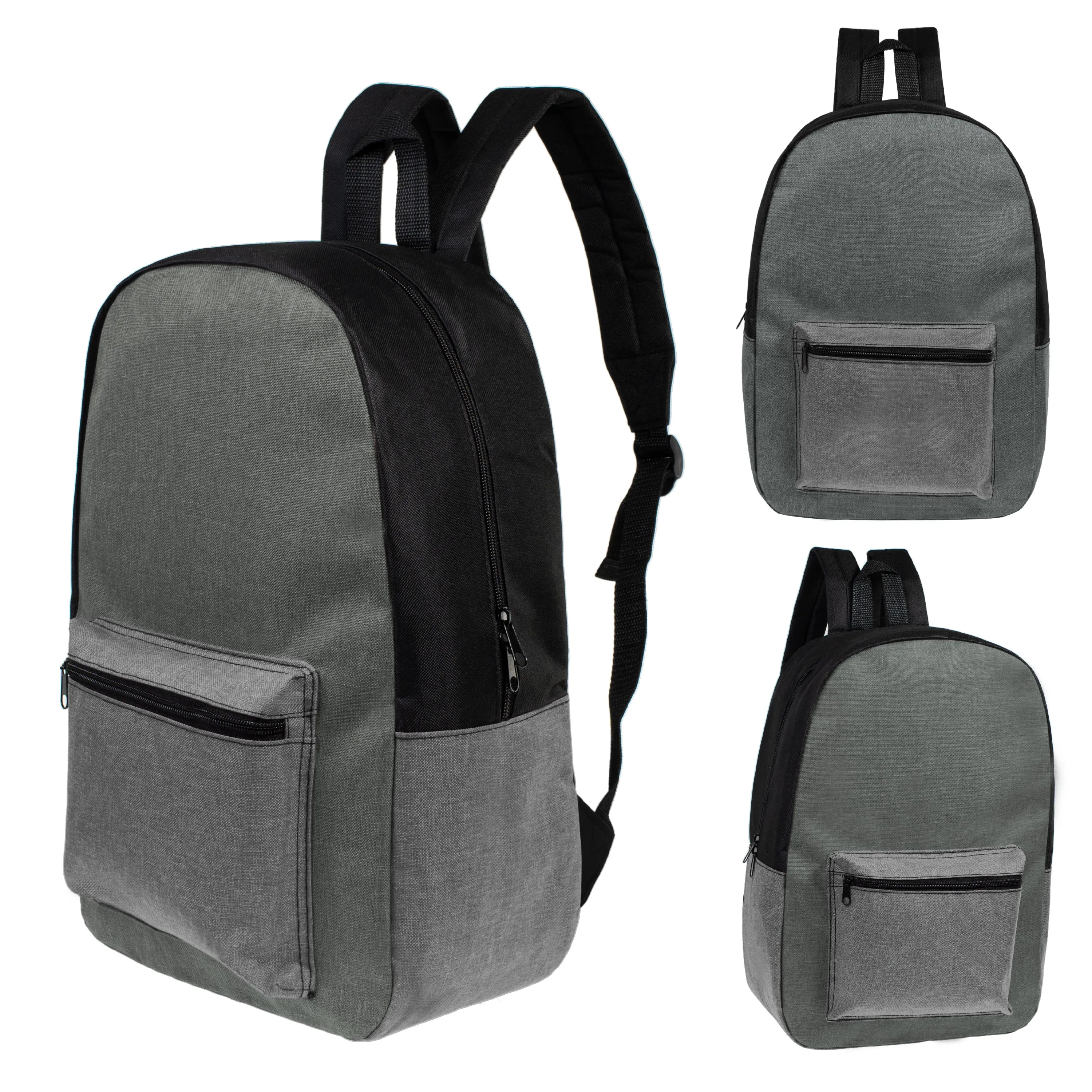 12 Wholesale 17" Backpacks in Gray Colors & 12 Bulk School Supply Kits