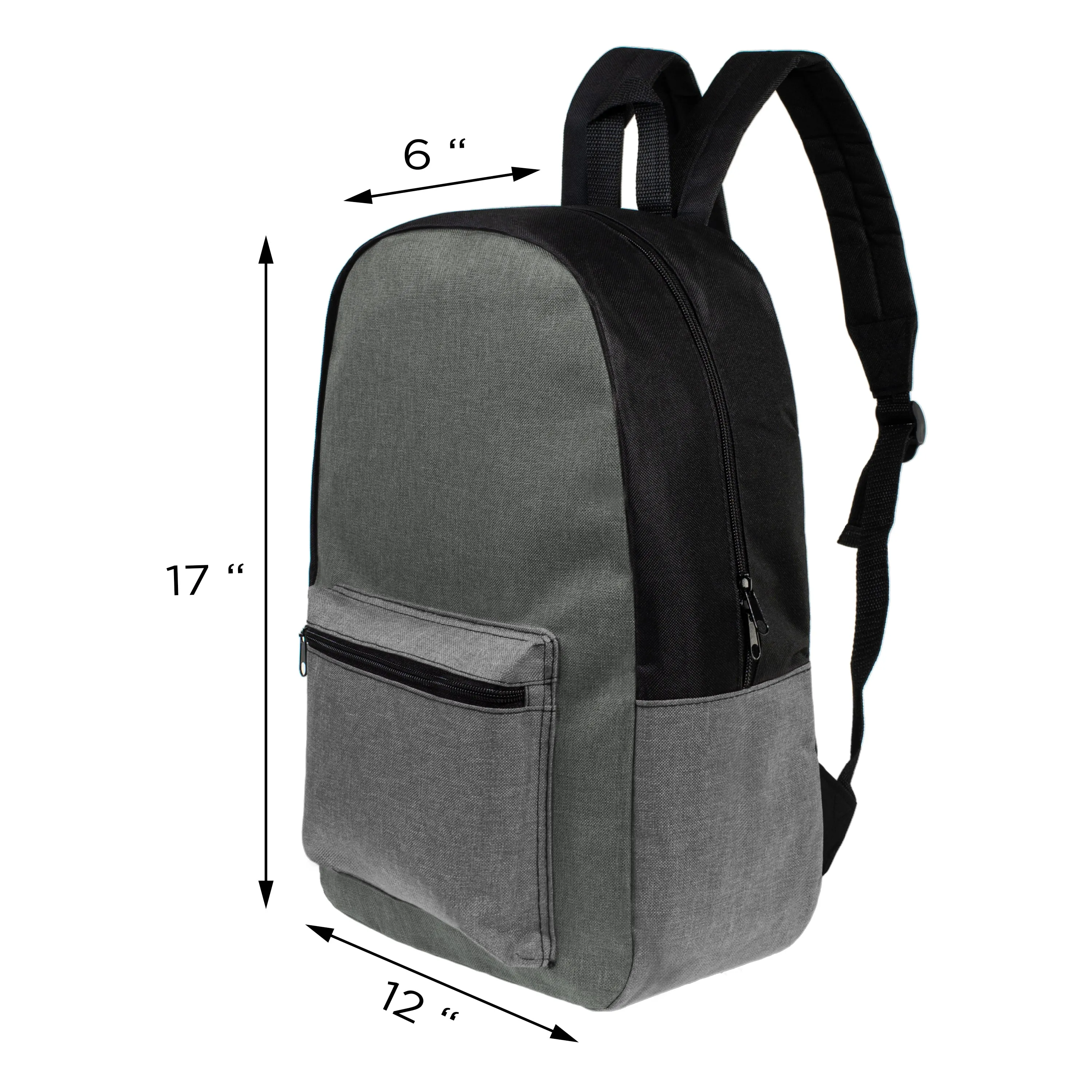 12 Wholesale 17" Backpacks in Gray Colors & 12 Bulk School Supply Kits