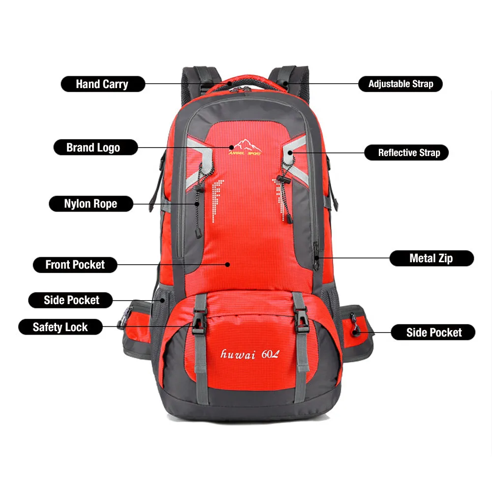 60L Waterproof Hiking Backpack, Padded Straps, Large Capacity