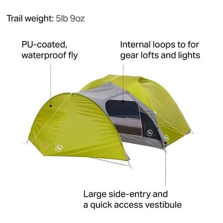 Blacktail 2 Hotel Tent: 2 Person, 3 Season Big Agnes, Green/Grey