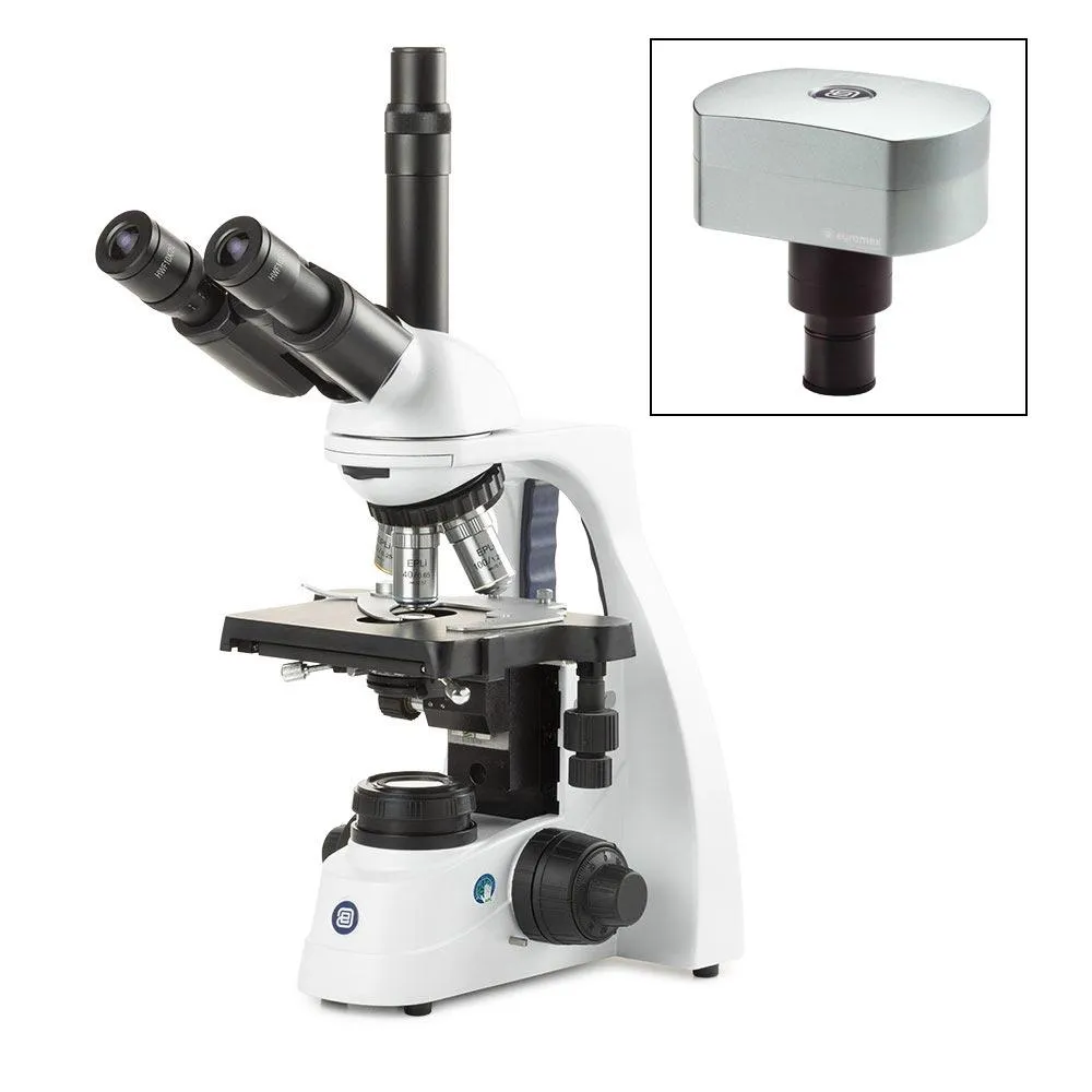 bScope trinocular microscope, HWF 10x/20mm w/E-Plan Objectives & DC18 Camera