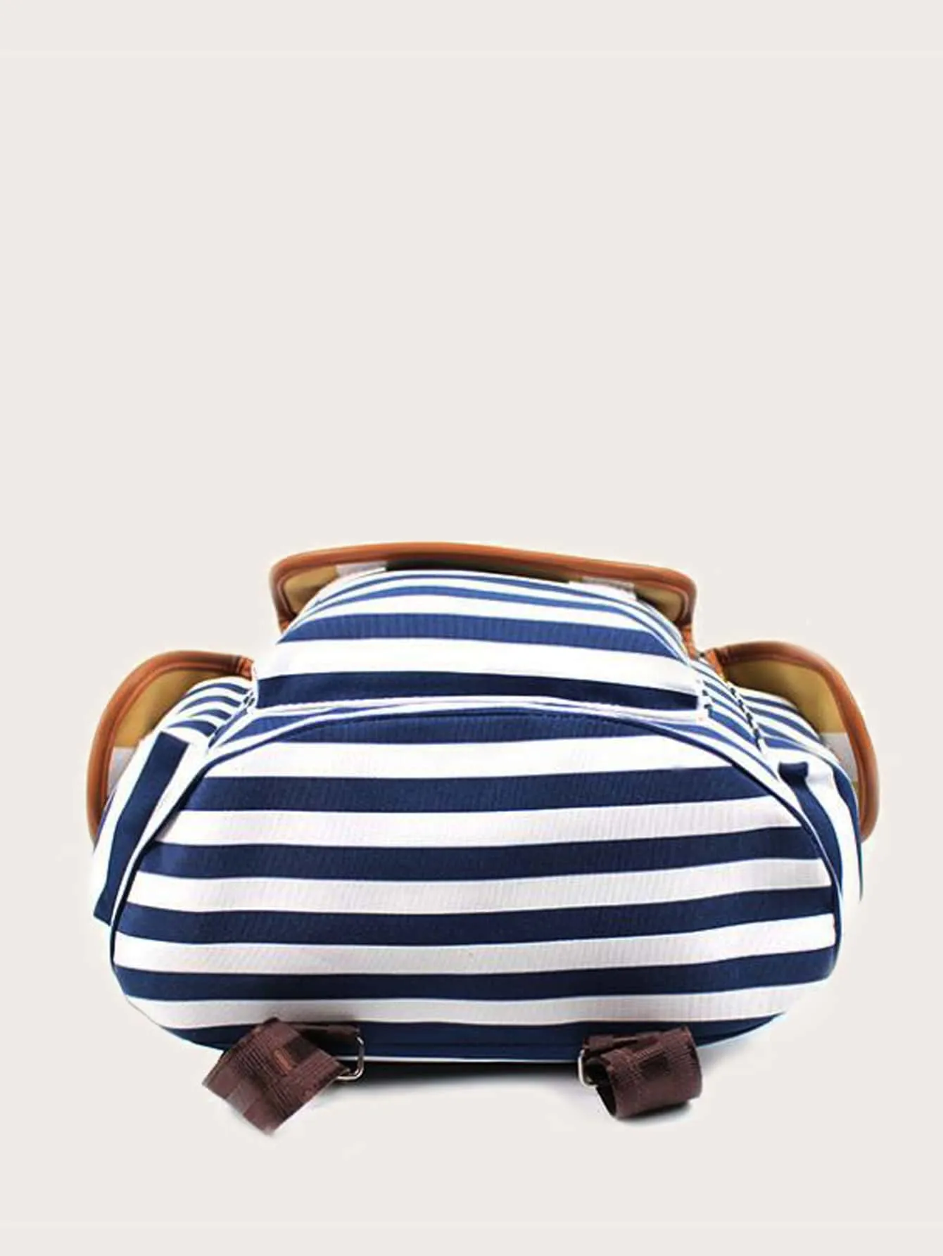 Buckle Decor Striped Pattern Flap Backpack