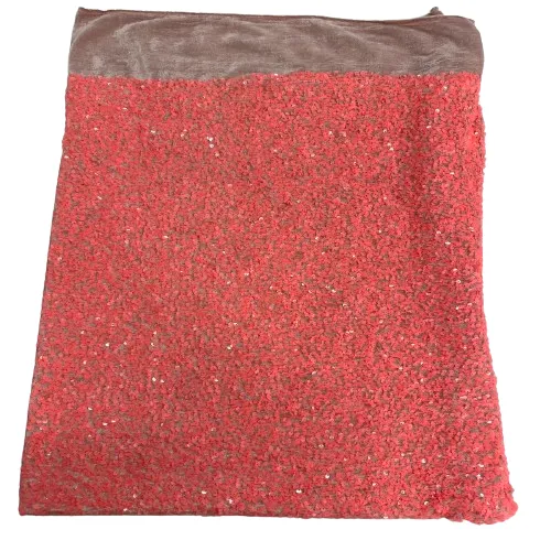 Coral Pink Sequins Embroidered Stretch Velvet Rodeo Fabric