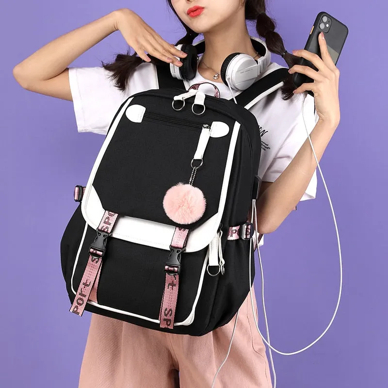 deanwangkt Women girls School Backpacks Anti Theft USB Charge Backpack Waterproof Bagpack School Bags Teenage Travel Bag