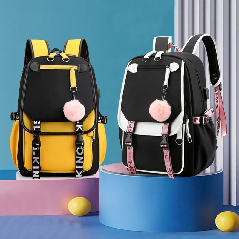 deanwangkt Women girls School Backpacks Anti Theft USB Charge Backpack Waterproof Bagpack School Bags Teenage Travel Bag