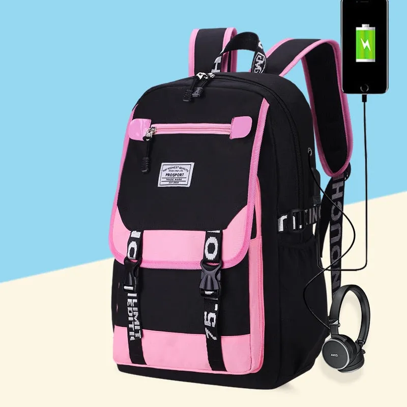 deanwangkt Women girls School Backpacks Anti Theft USB Charge Backpack Waterproof Bagpack School Bags Teenage Travel Bag