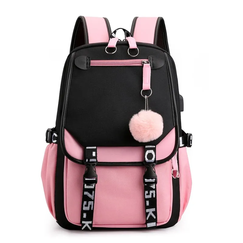 deanwangkt Women girls School Backpacks Anti Theft USB Charge Backpack Waterproof Bagpack School Bags Teenage Travel Bag