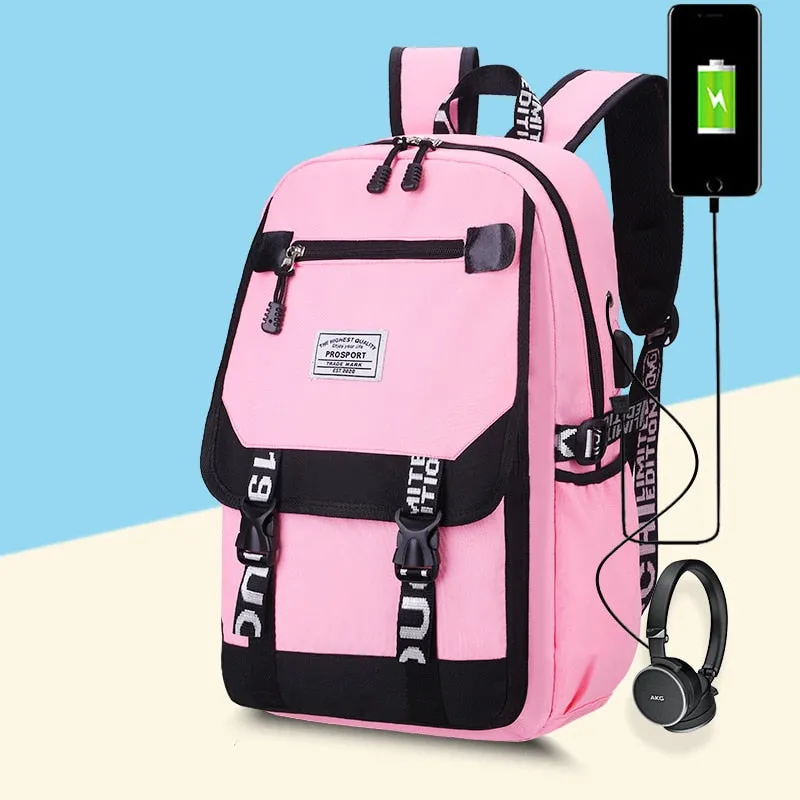 deanwangkt Women girls School Backpacks Anti Theft USB Charge Backpack Waterproof Bagpack School Bags Teenage Travel Bag