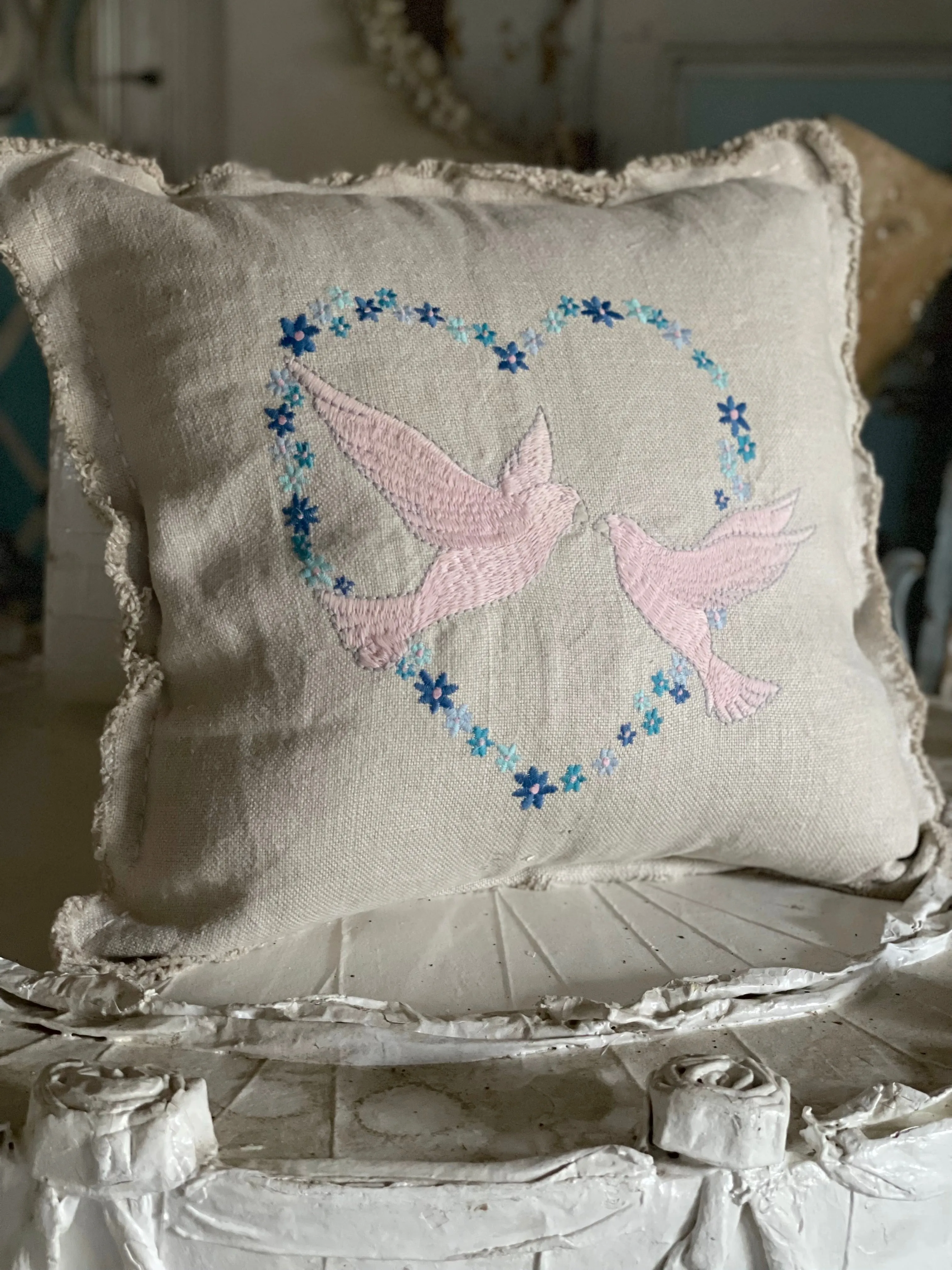 Dove Embroidered Pillow