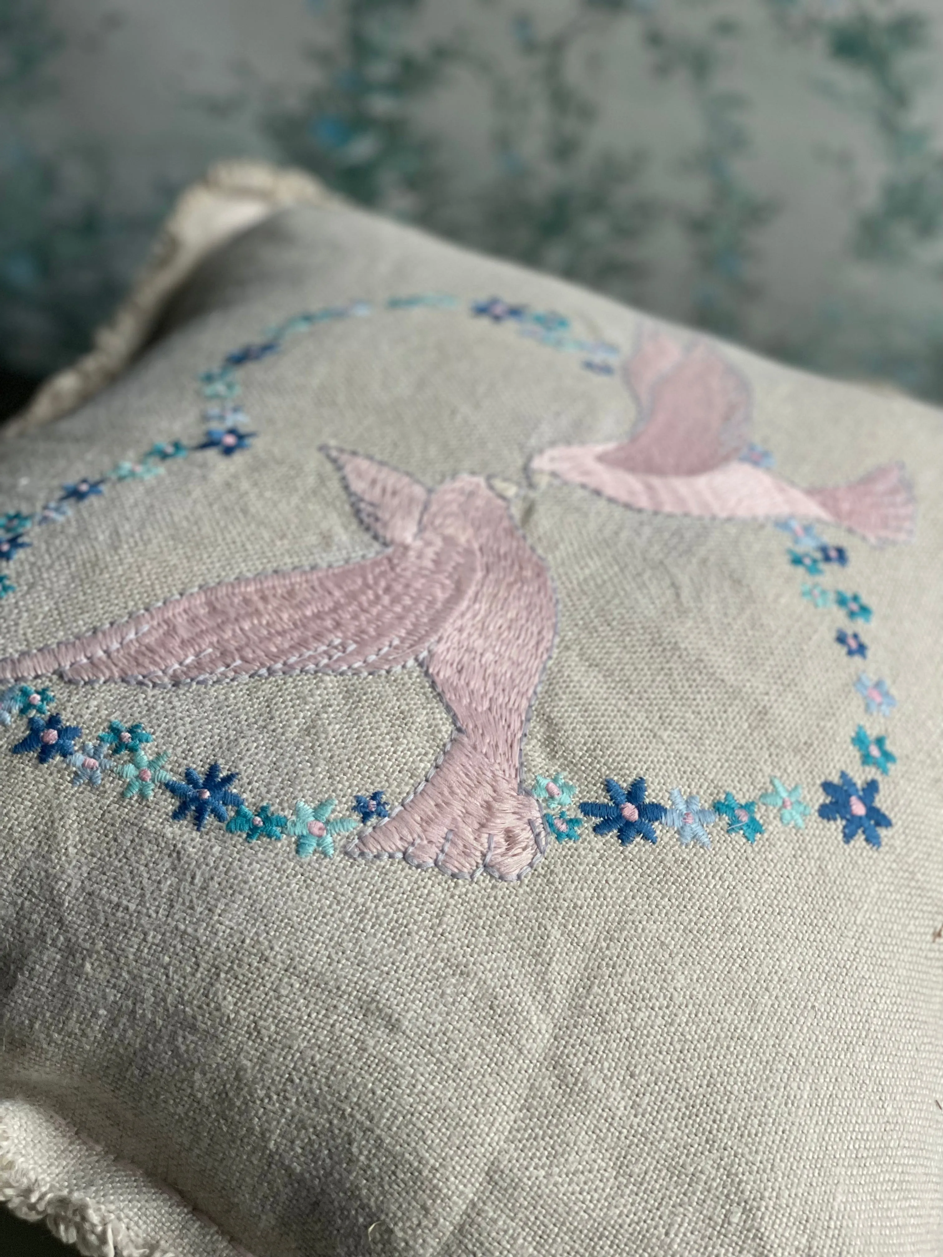 Dove Embroidered Pillow