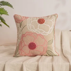 Embroidered Decorative Cushion Cover, Outline Floral