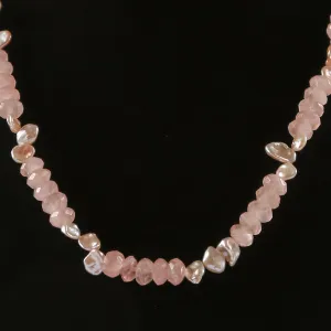 MEH Pink Rose of France and Freshwater Pearl Necklace