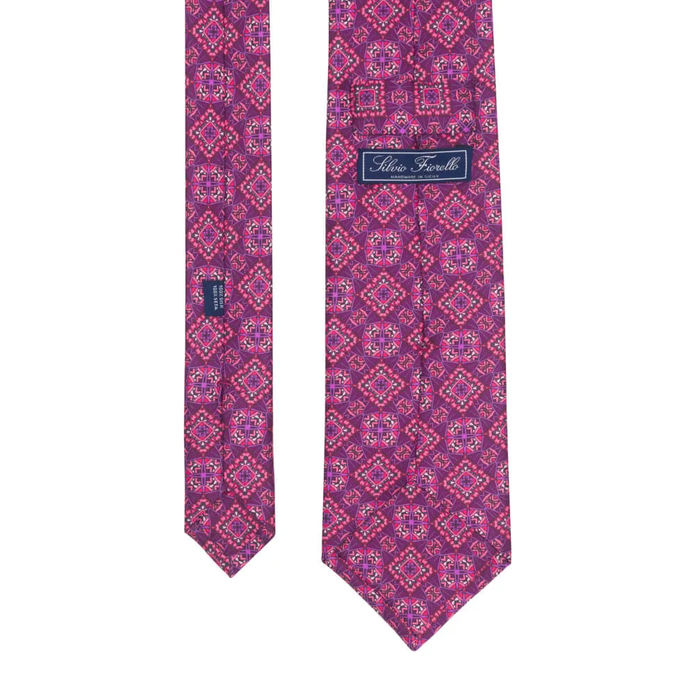 Purple and Pink Medieval Art Duchesse Silk Tie