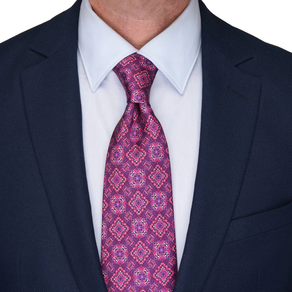 Purple and Pink Medieval Art Duchesse Silk Tie