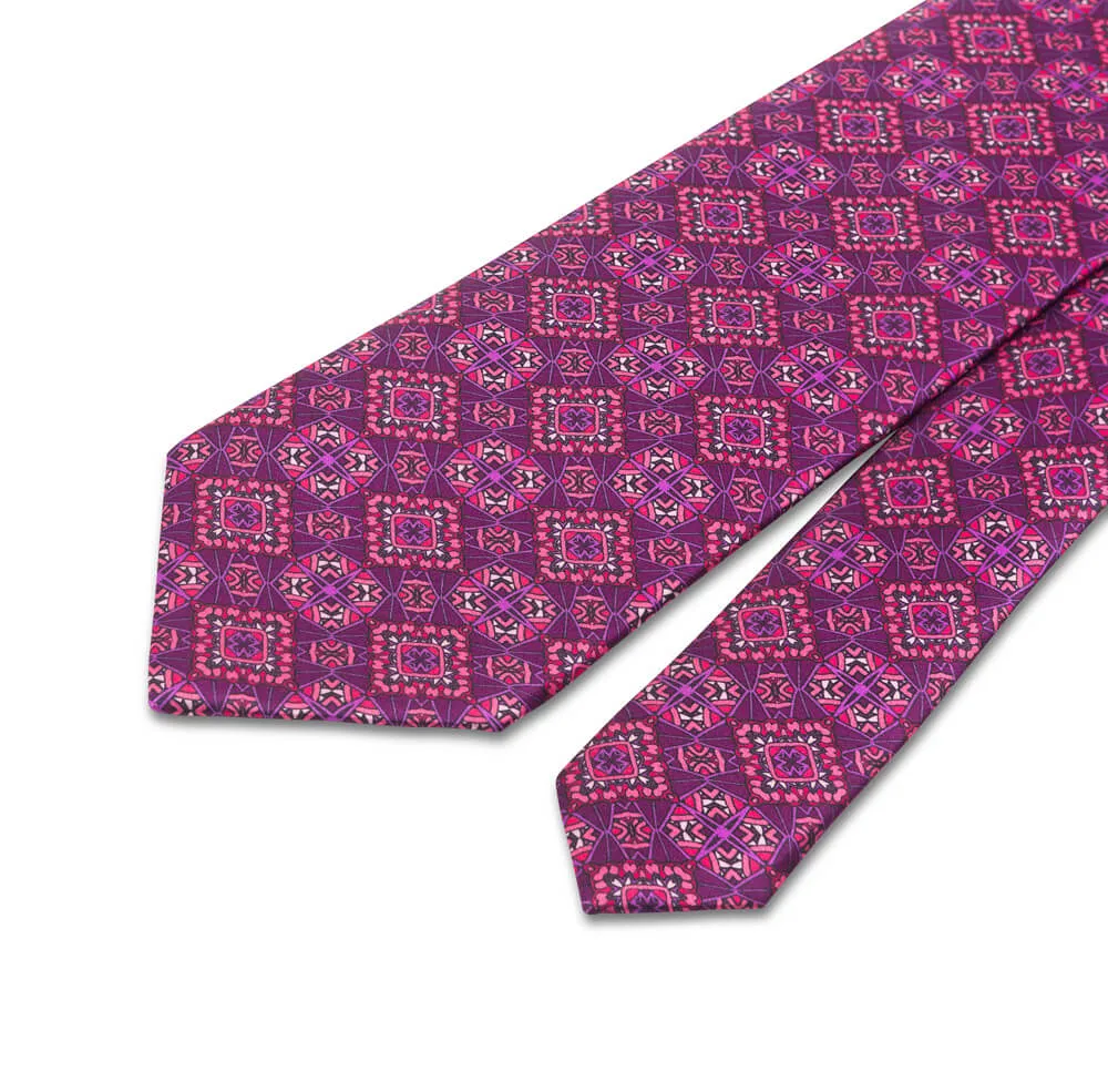 Purple and Pink Medieval Art Duchesse Silk Tie