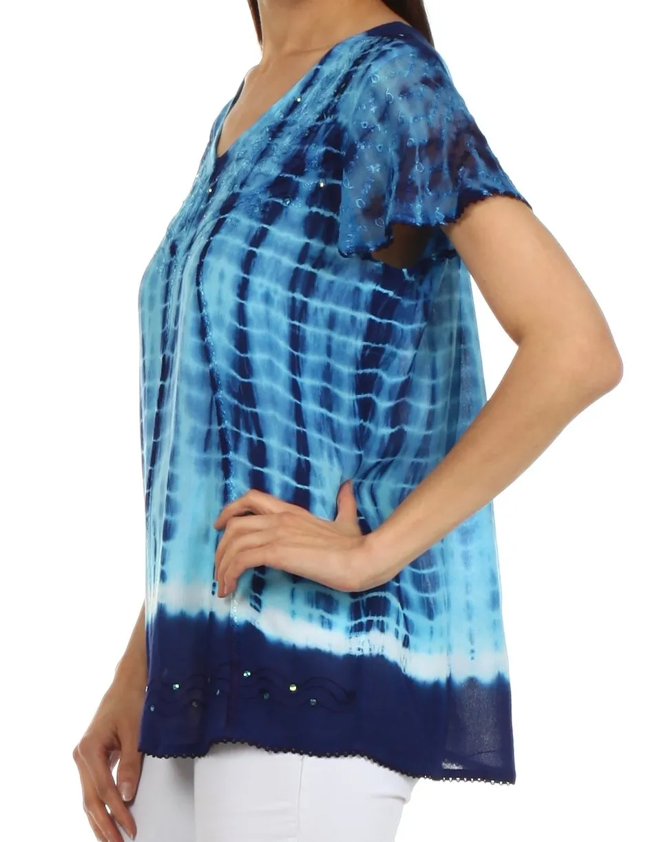 Sakkas Natasha Sequin Tie Dye Blouse