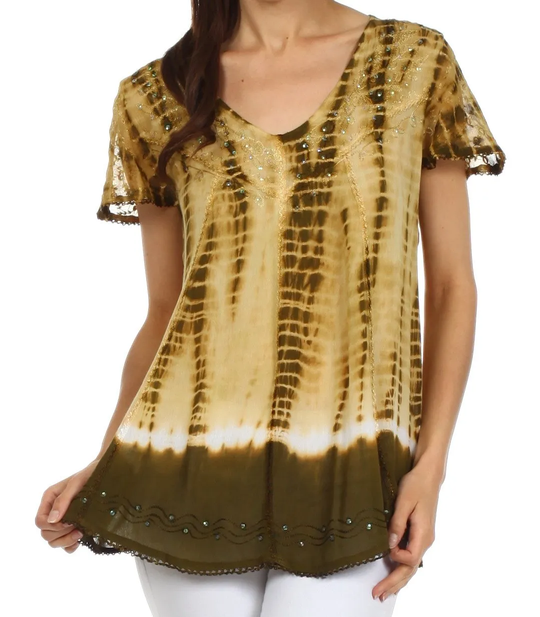 Sakkas Natasha Sequin Tie Dye Blouse