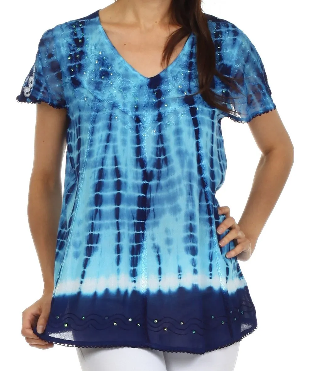 Sakkas Natasha Sequin Tie Dye Blouse