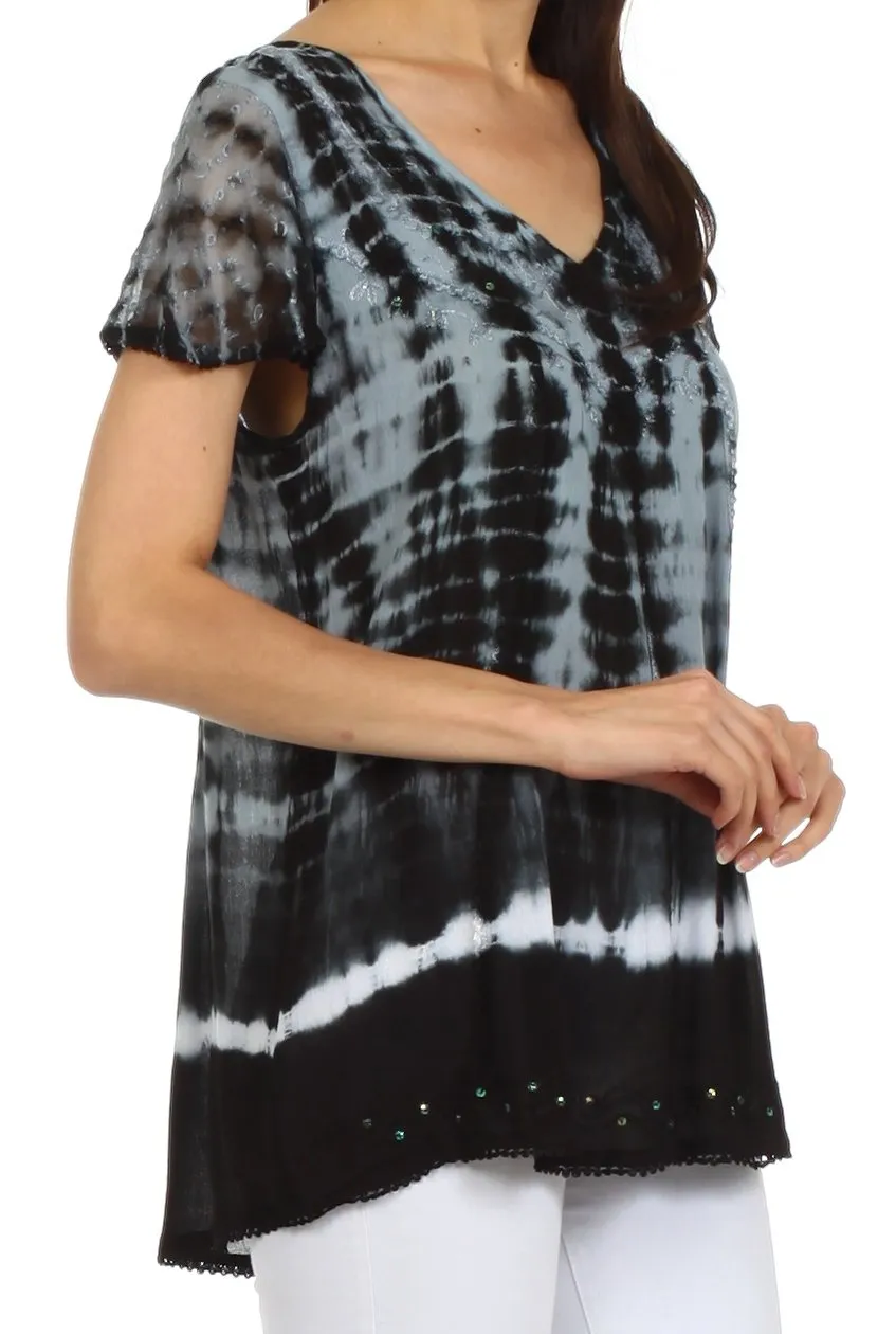 Sakkas Natasha Sequin Tie Dye Blouse