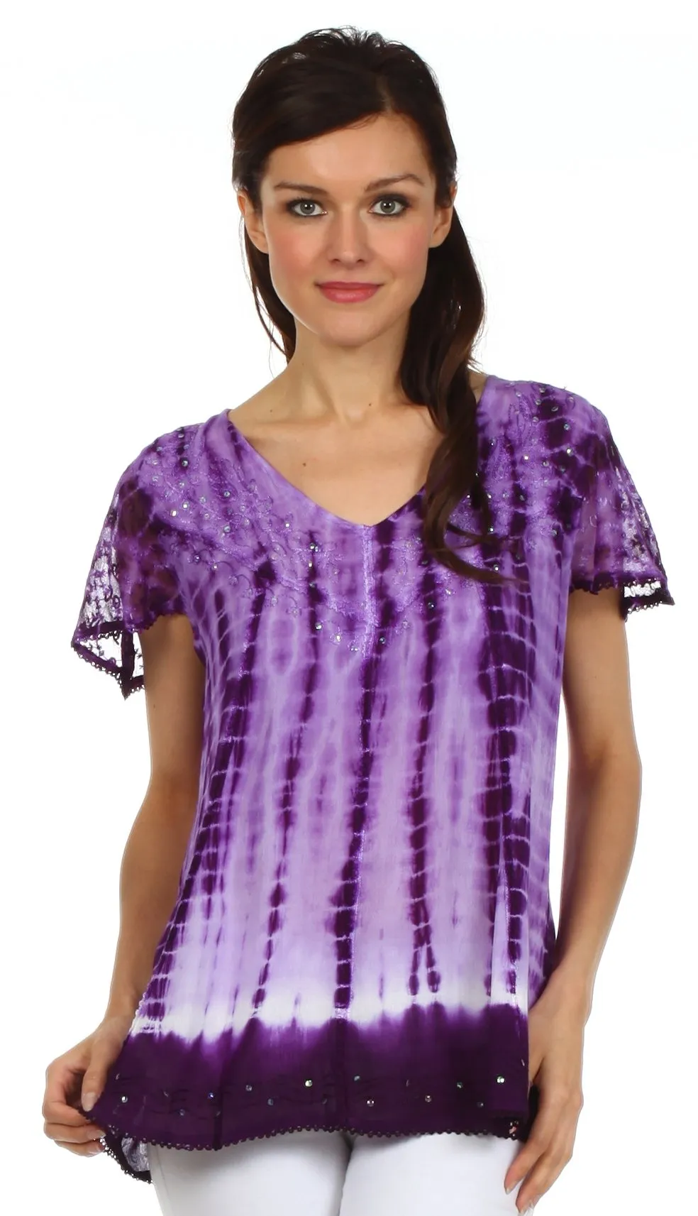 Sakkas Natasha Sequin Tie Dye Blouse