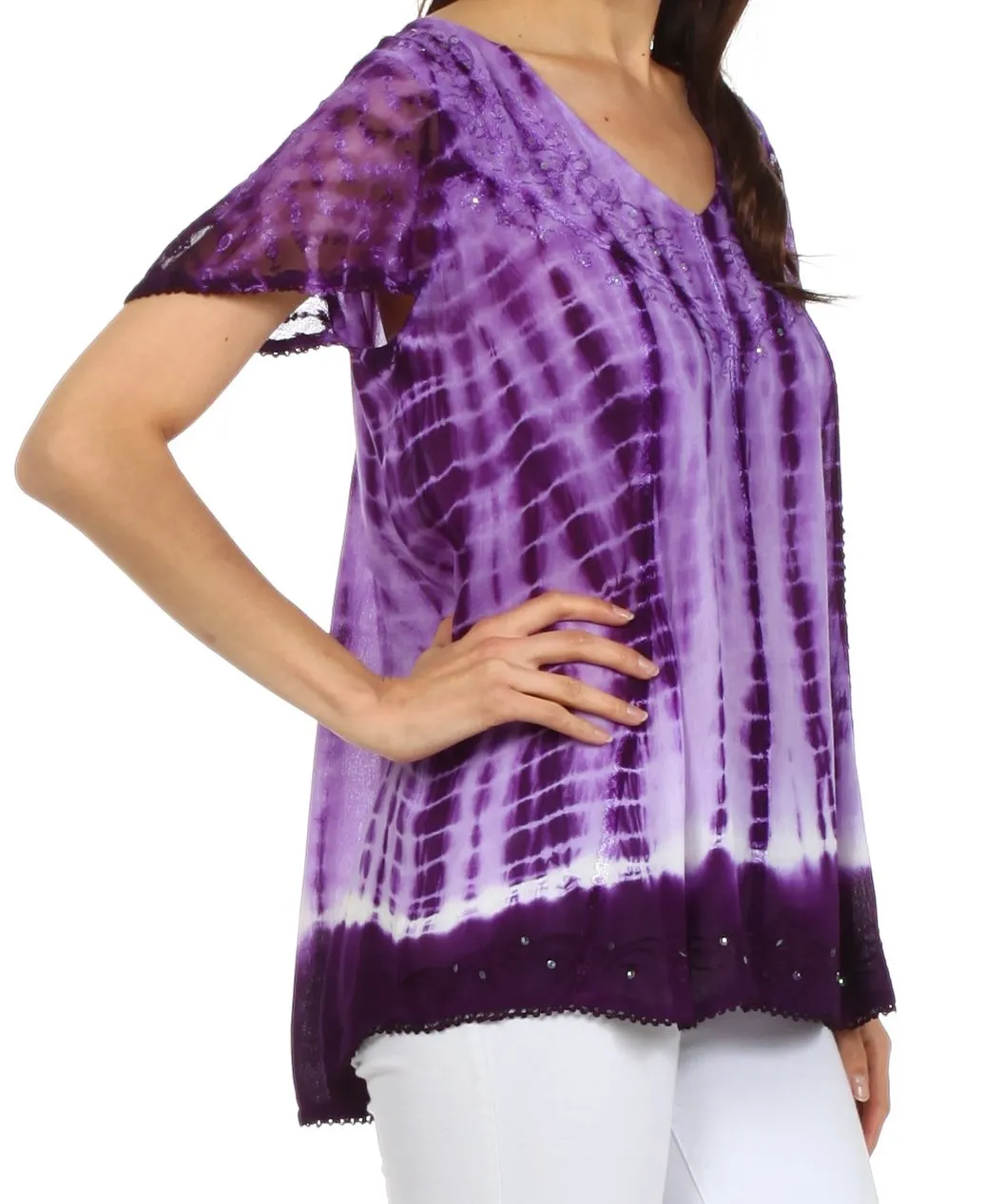 Sakkas Natasha Sequin Tie Dye Blouse