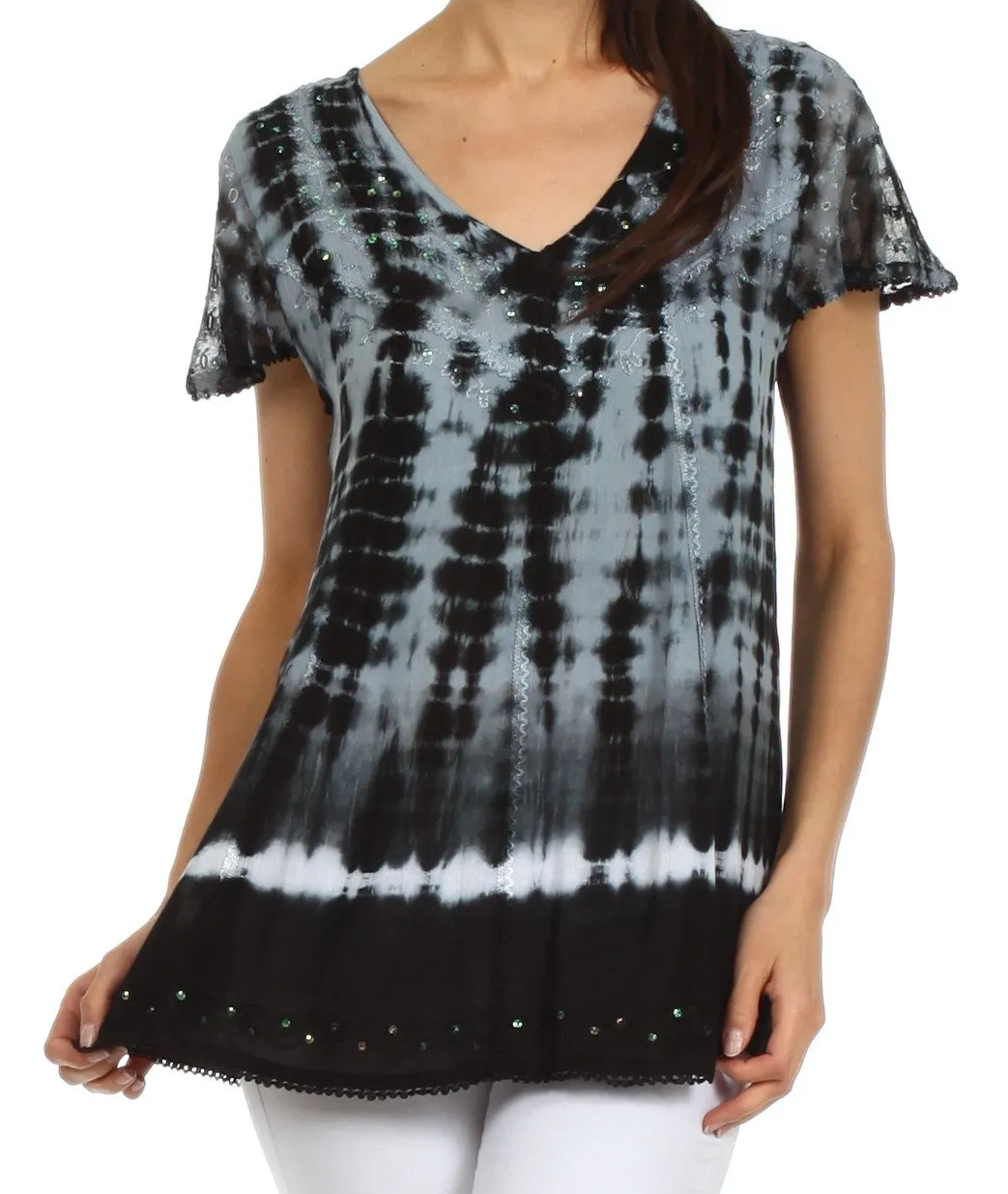 Sakkas Natasha Sequin Tie Dye Blouse