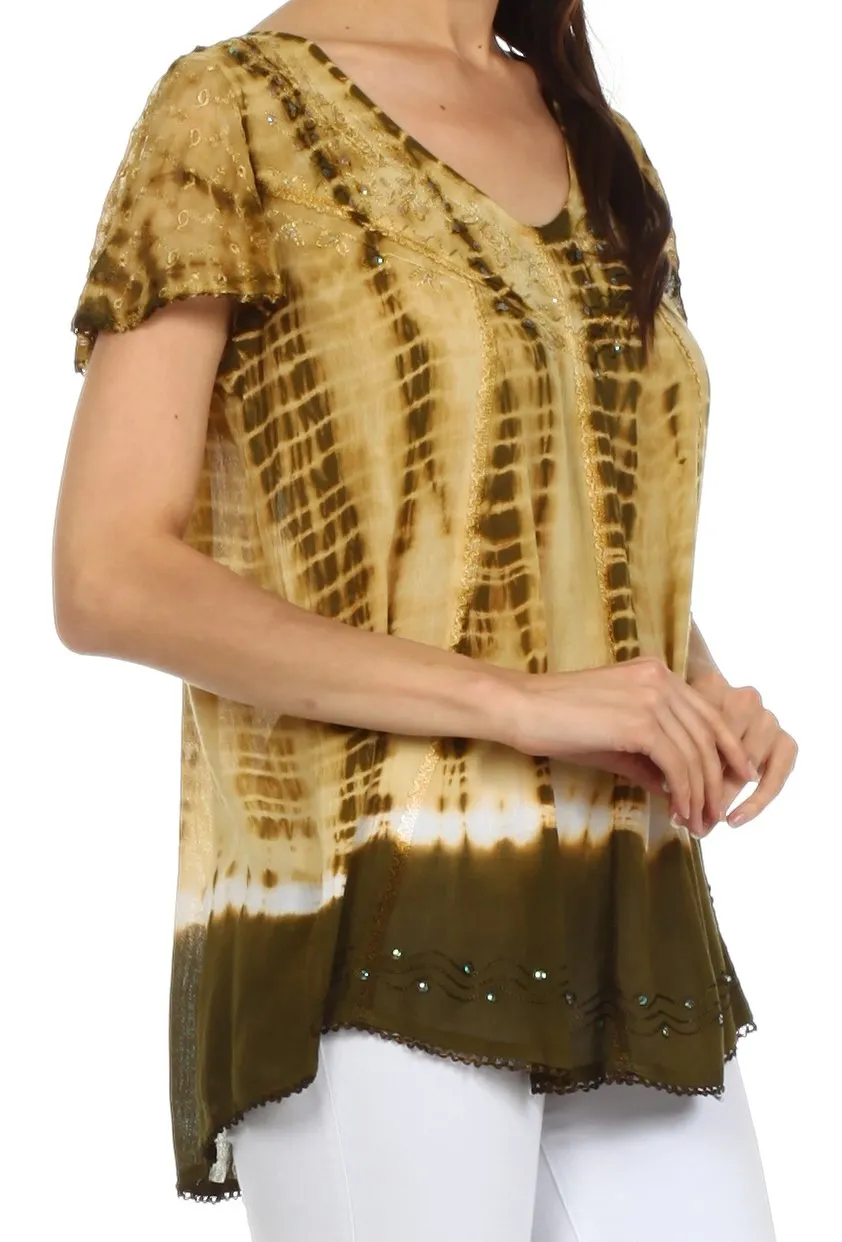 Sakkas Natasha Sequin Tie Dye Blouse