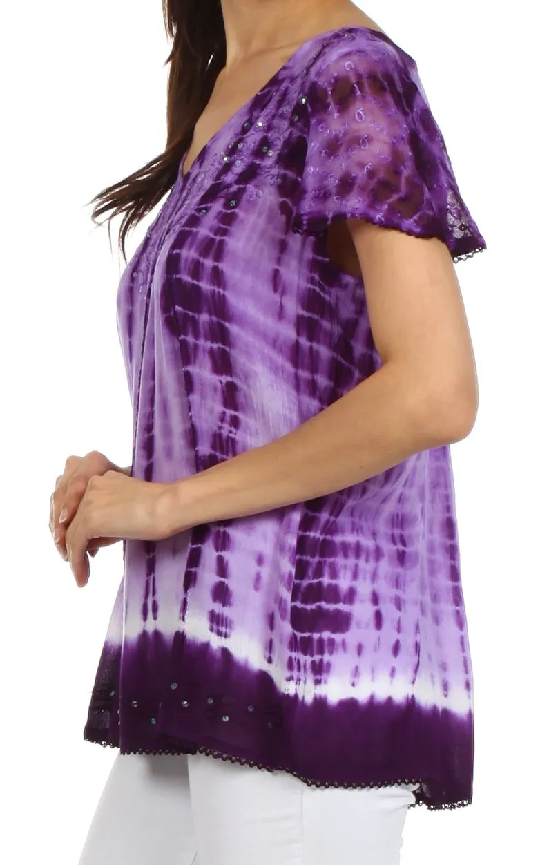 Sakkas Natasha Sequin Tie Dye Blouse