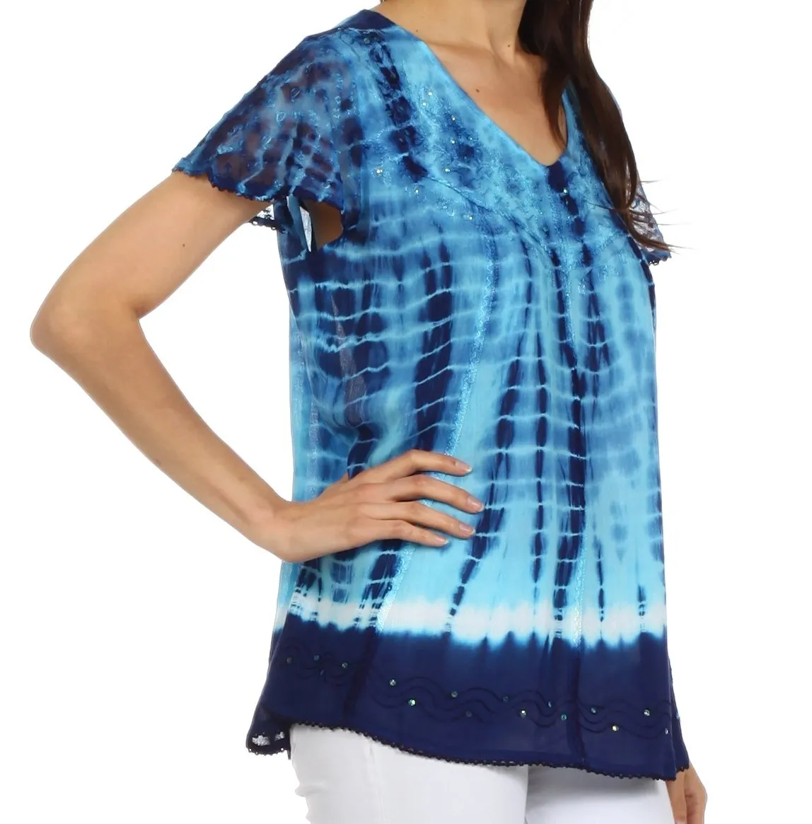 Sakkas Natasha Sequin Tie Dye Blouse