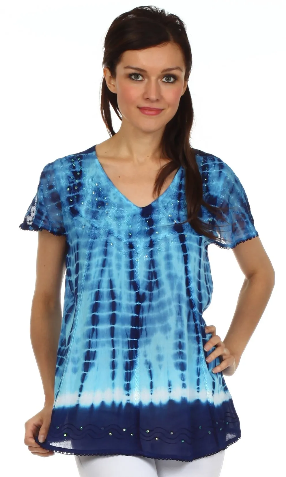 Sakkas Natasha Sequin Tie Dye Blouse