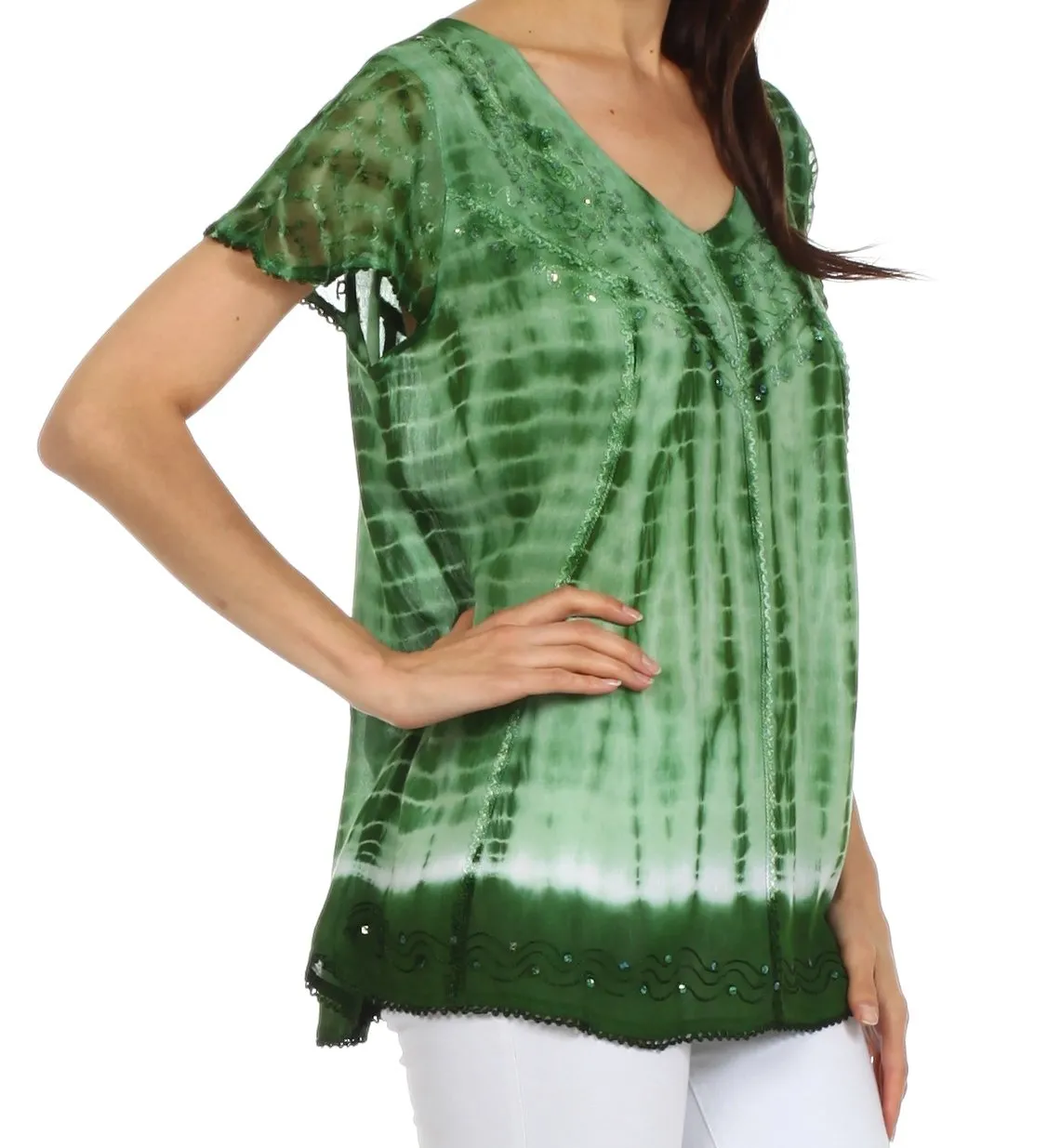 Sakkas Natasha Sequin Tie Dye Blouse