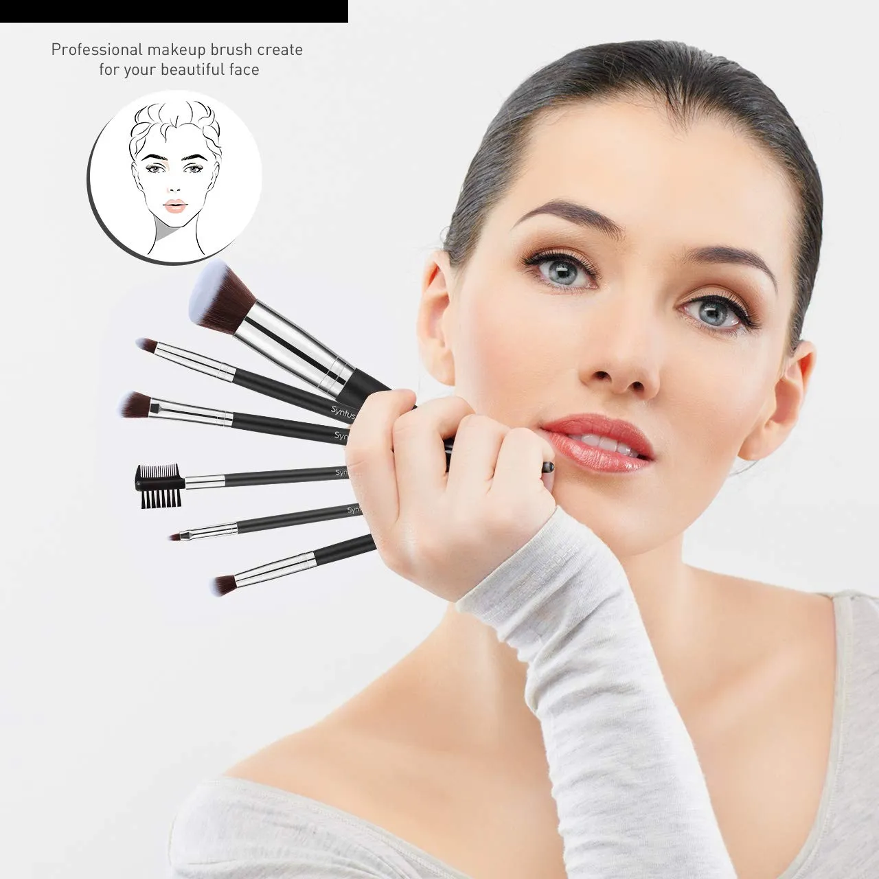 Syntus Makeup Brush Set 16 Makeup Brushes & 4 Blender Sponges & 1 Cleaning Pad Premium Synthetic Foundation Powder Kabuki Blush Concealer Eye Shadow Makeup Brush Kit, Black Silver